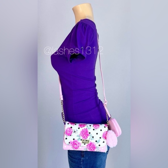 BETSEY JOHNSON Bag Foley Crossbody Wallet- Pink White Floral Rose LBFOLEY - Picture 8 of 8